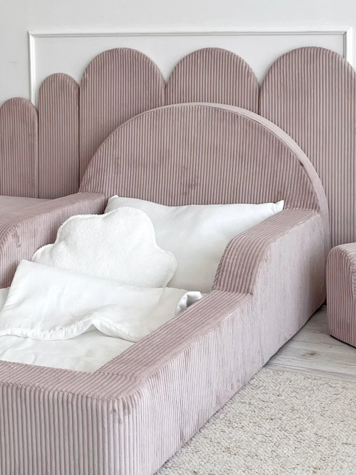 Pink Corduroy, Luxury Children's Bed | Upholstered Montessori Toddler Bed