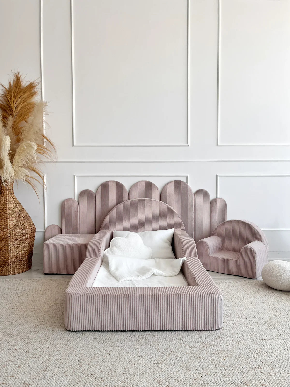 Pink Corduroy, Luxury Children's Bed | Upholstered Montessori Toddler Bed