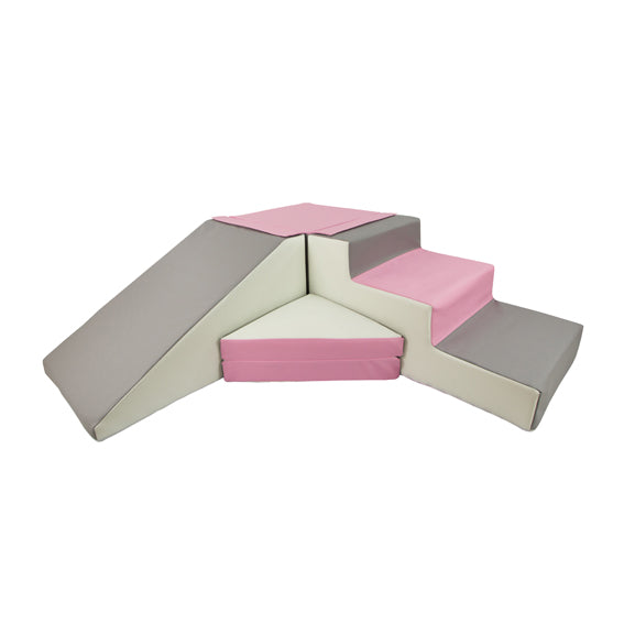 Slide and Step Soft Play Set Pink, Grey & White