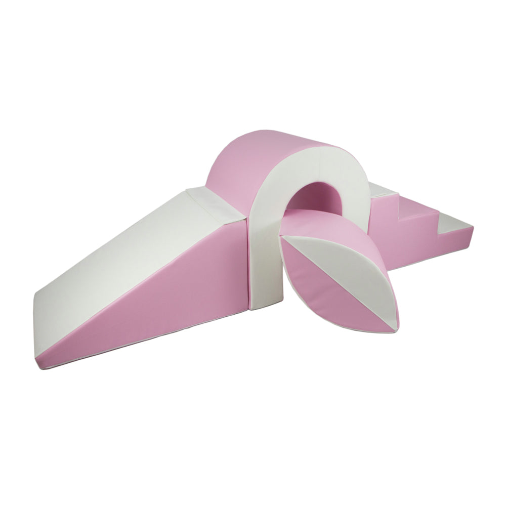 Bridge, Slide & Step Soft Play Set, Pastel Pink & White The Cosy Nursery