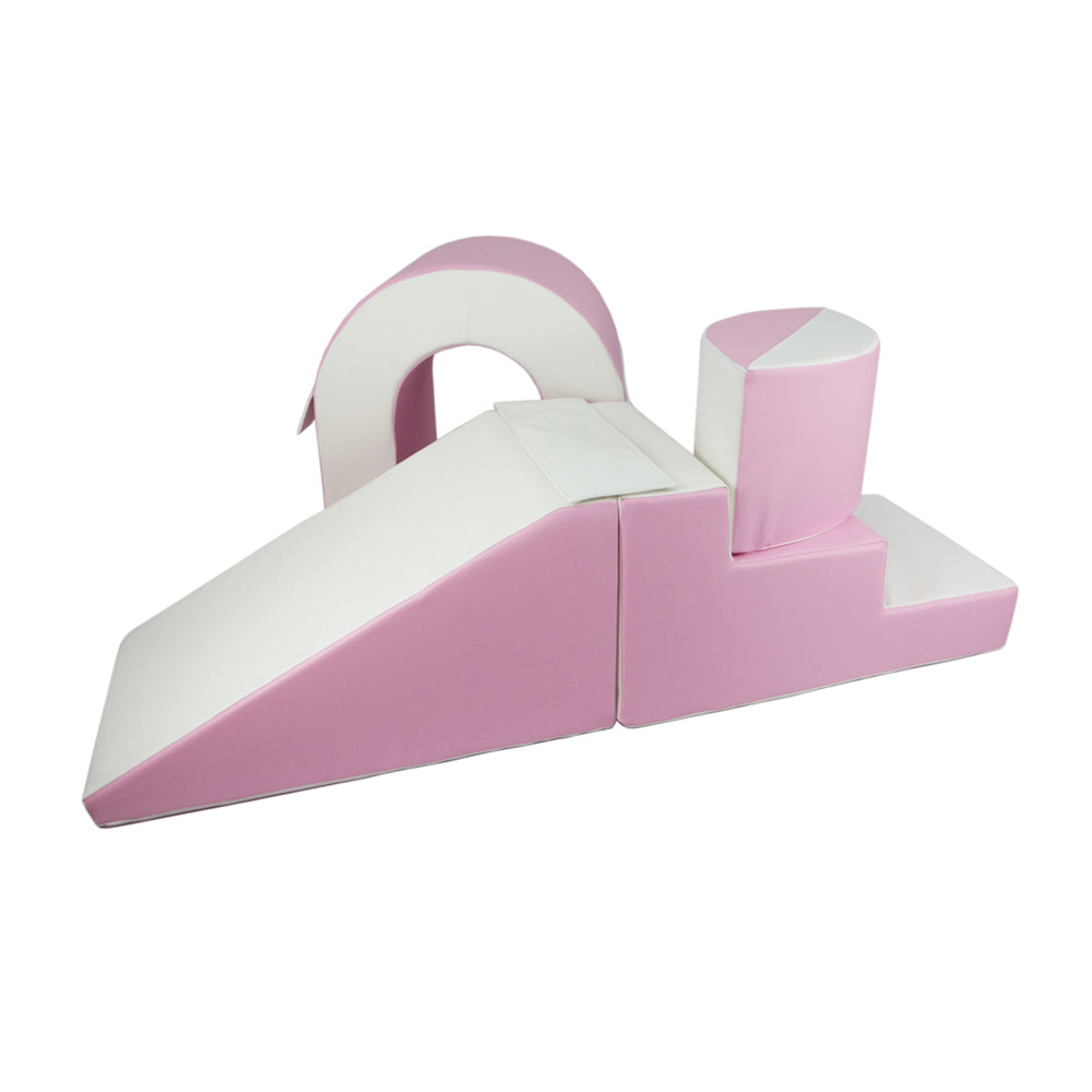 Bridge, Slide & Step Soft Play Set, Pastel Pink & White The Cosy Nursery