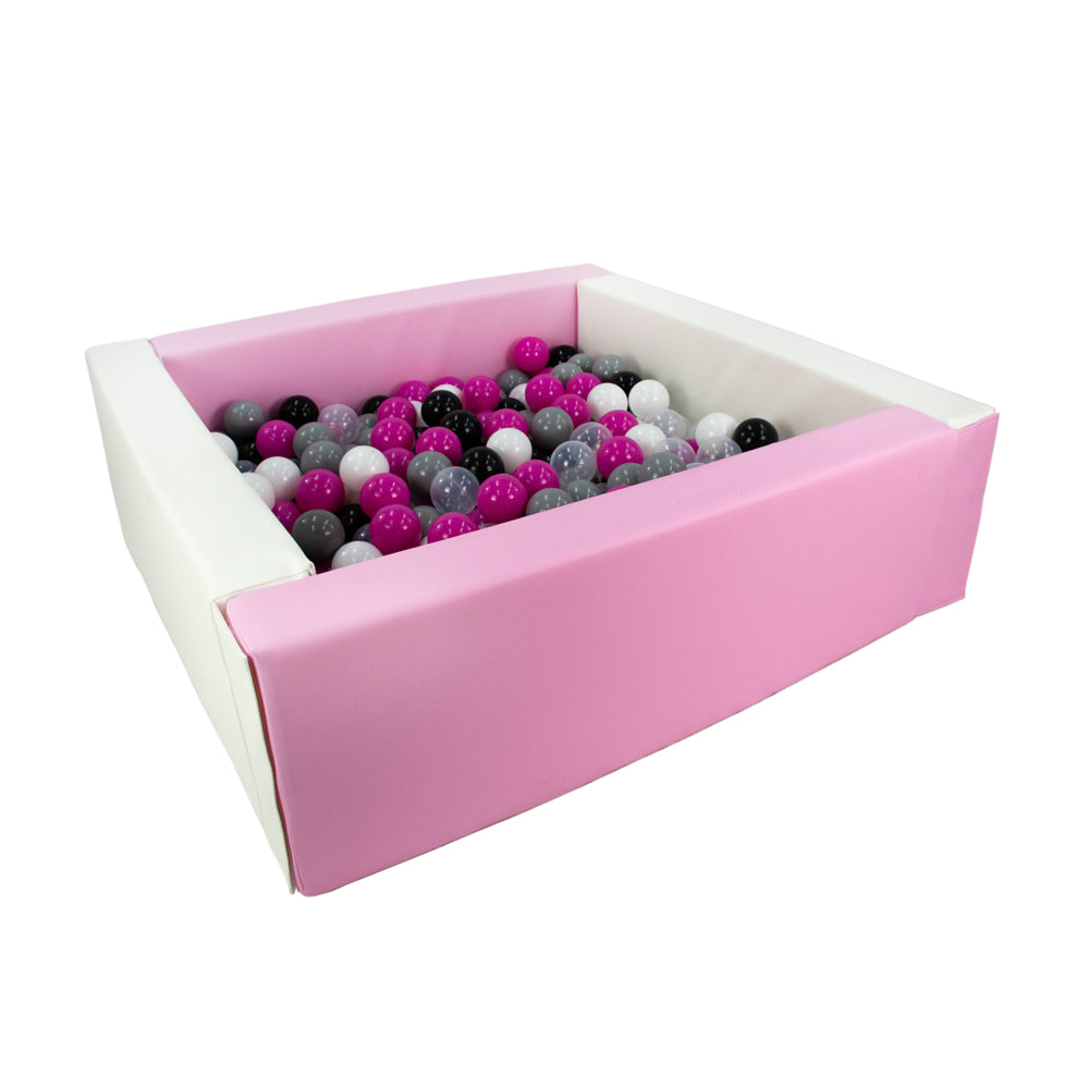 Soft Play Square Ball Pit, Pastel Pink & White (Choose your own ball colours)