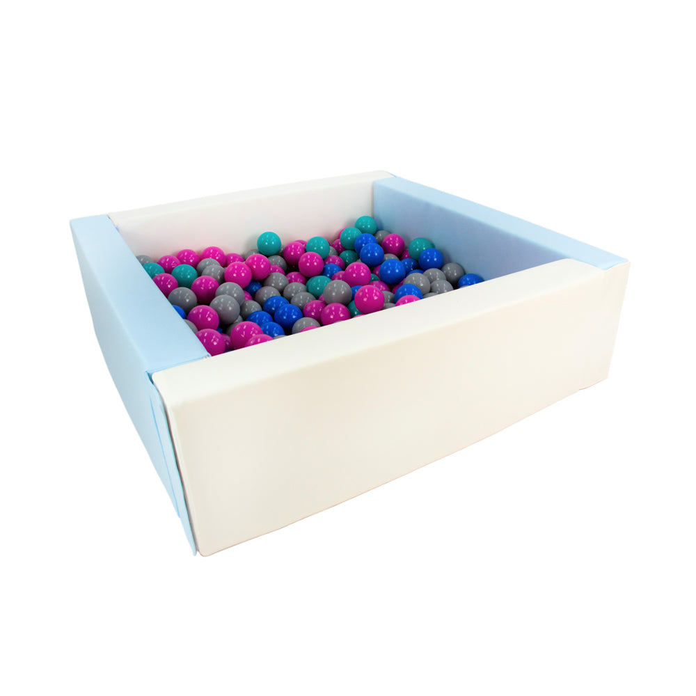 Soft Play Square Ball Pit, Pastel Blue & White (Choose your own ball colours)