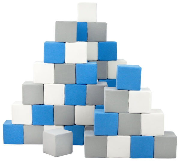 Small Stacking Blocks, Blue, Grey & White, 45 Pieces