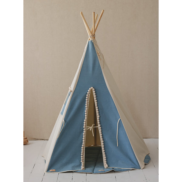 Pompom Teepee Tent, Blue Denim