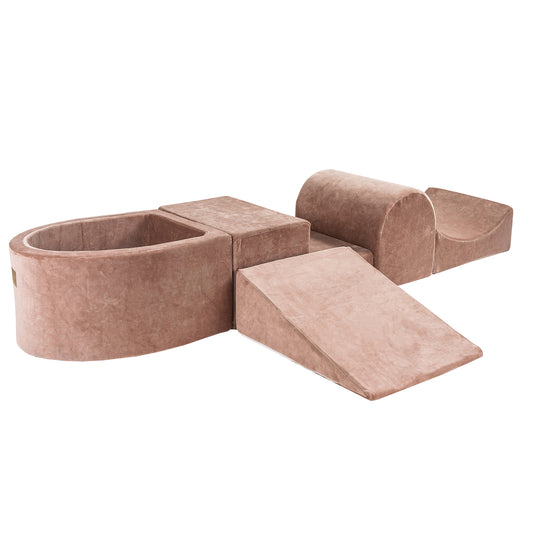 Modular Play System with Mini Ball Pit & Balls, Velvet Beige Brown
