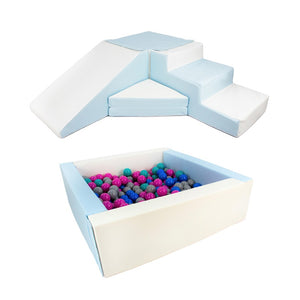 Slide & Step + Soft Play Square Ball Pit BUNDLE - Pastel Blue & White