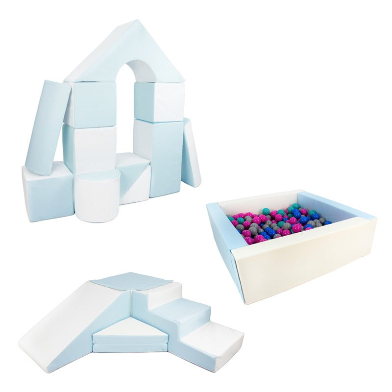 The Mega Soft Play Square Ball Pit BUNDLE - Pastel Blue & White