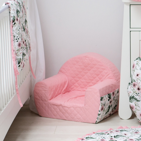 Quilted Toddler Armchair, Baby Pink Floral