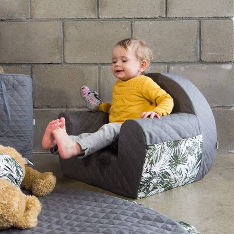 Quilted Toddler Armchair, Grey Leaf
