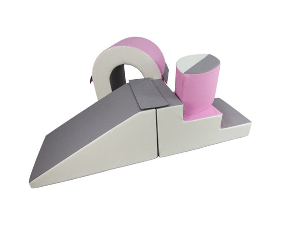 Bridge, Slide & Step Soft Play Set, Pink, Grey & White