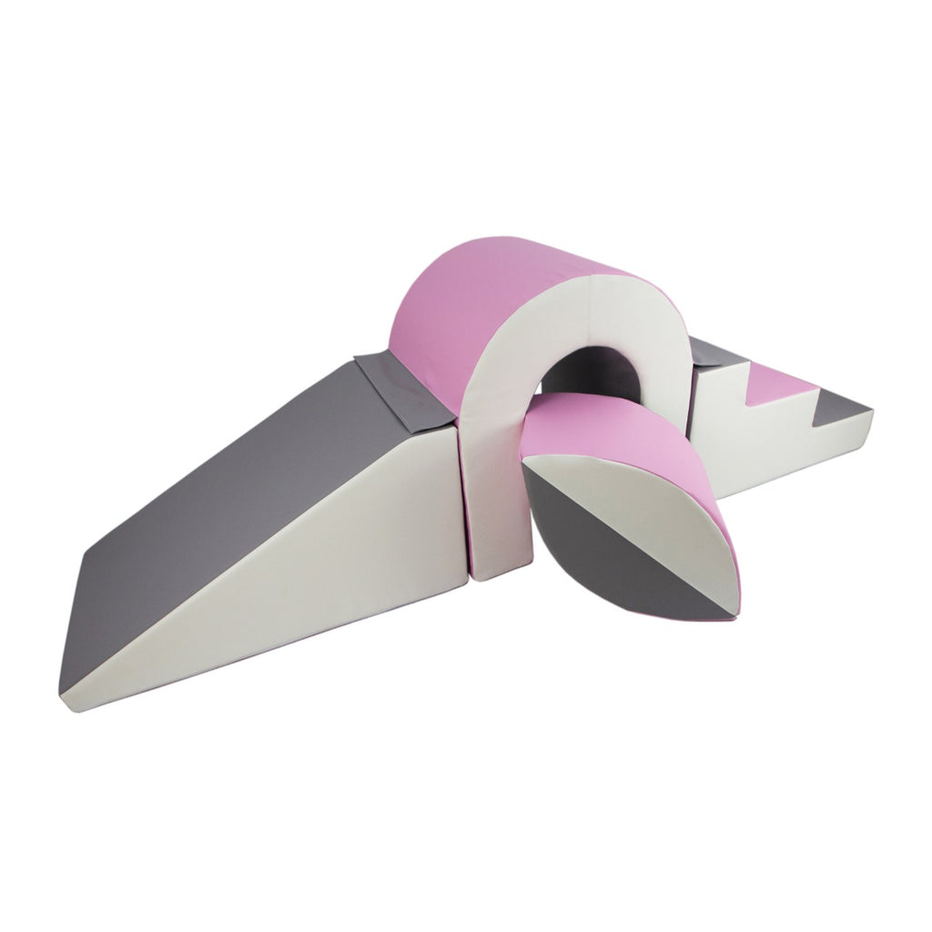 Bridge, Slide & Step Soft Play Set, Pink, Grey & White The Cosy Nursery